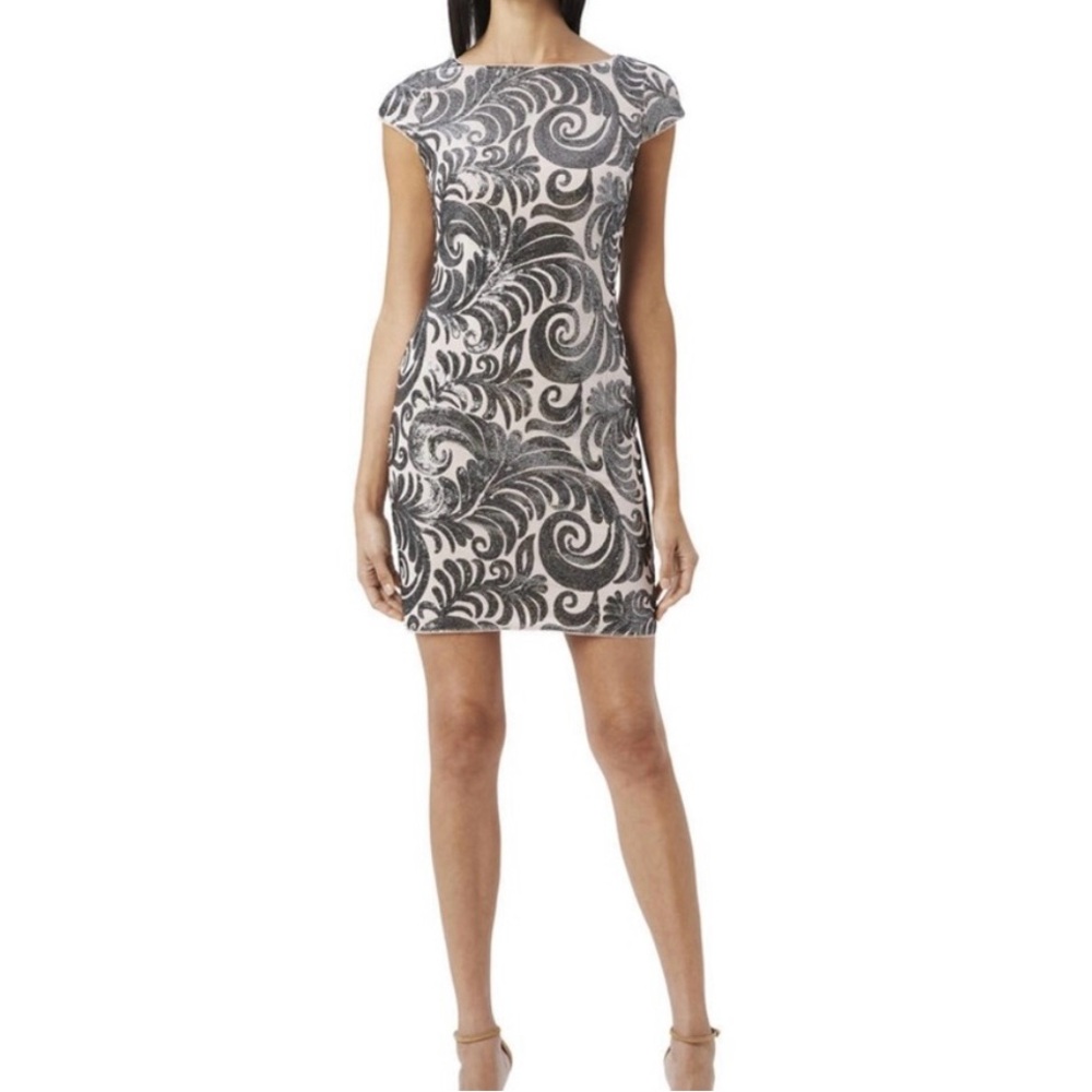 Adrianna Papell Cap Sleeve Sequin Chiffon Dress Size 10